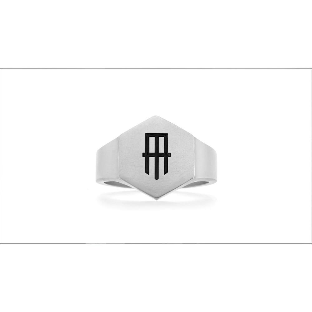 NEW MISSION ATELIER men's wingtip hexagon signet ring in silver